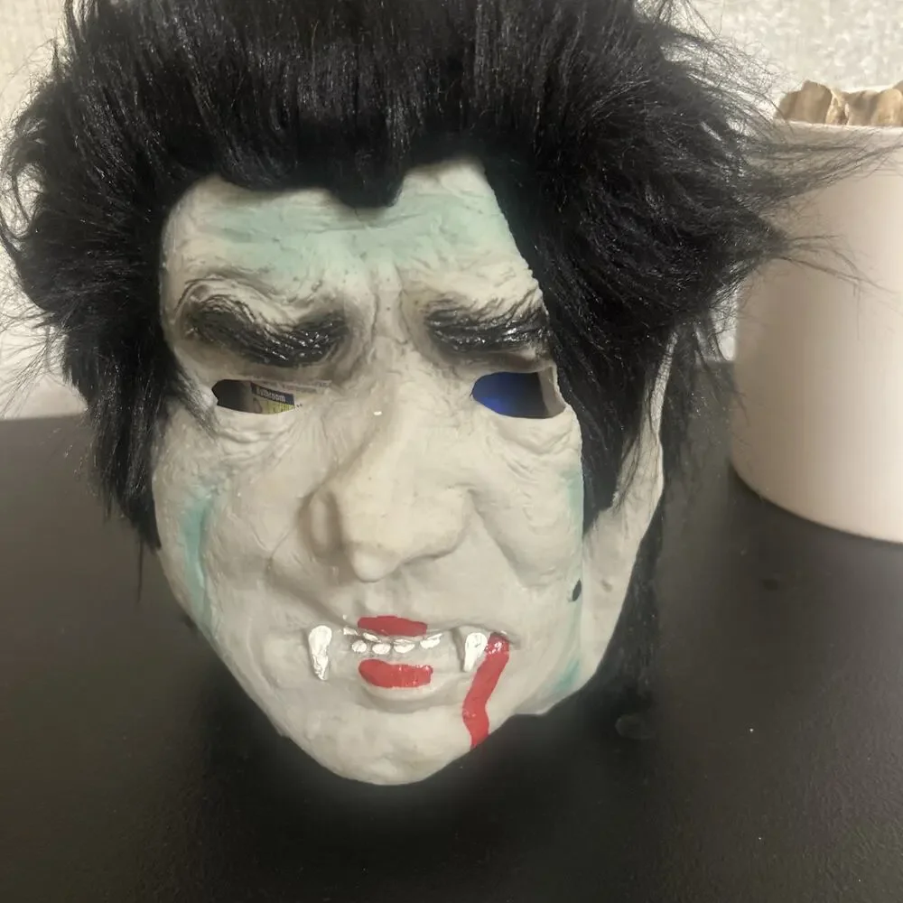 VTG Fun World Dracula vampire ghoul latex lined mask hair Halloween costume